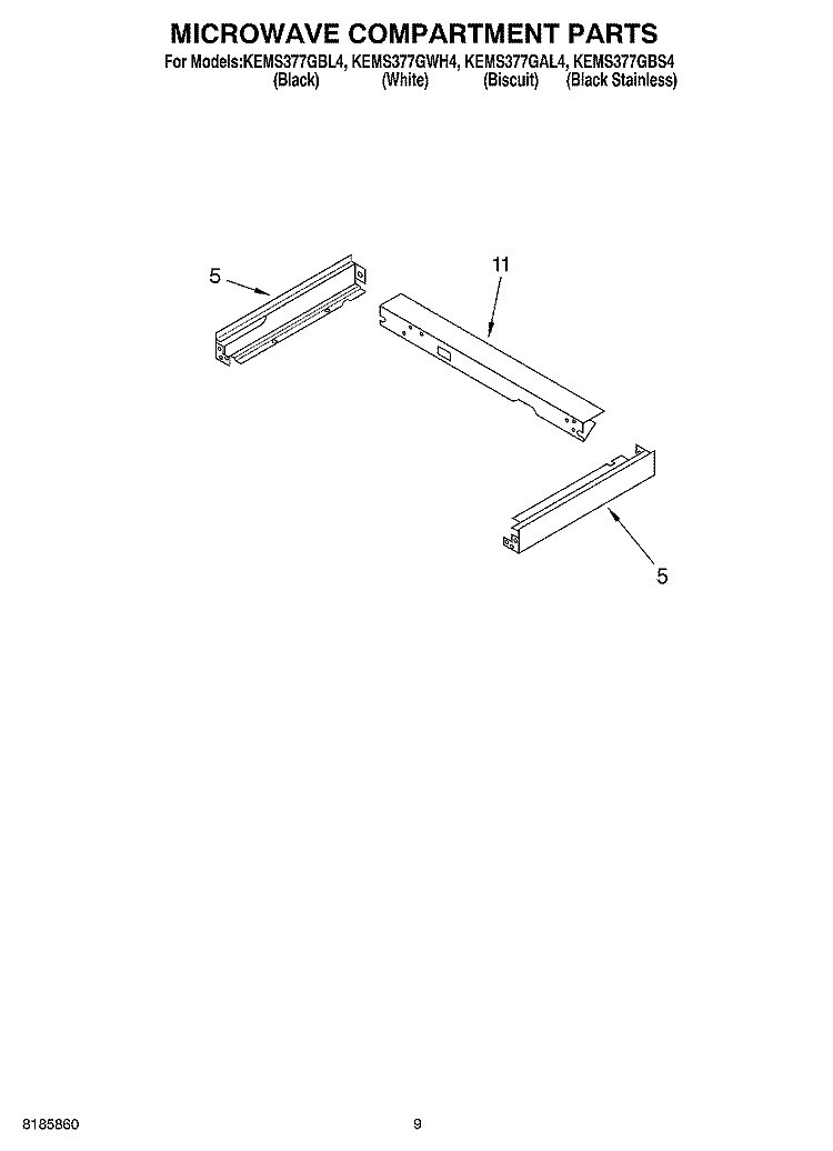 MICROWAVE COMPARTMENT Diagram and Parts List for KEMS377GBL4  KitchenAid Microwave Oven Combo