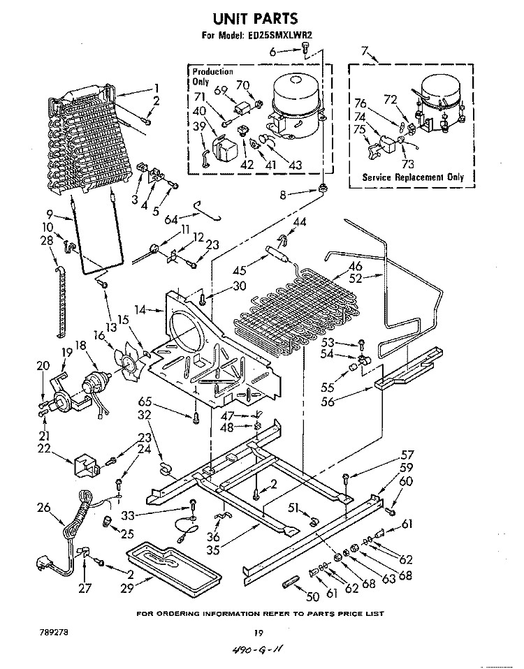 UNIT Diagram and Parts List for ED25SMXLWR2  Whirlpool Refrigerator
