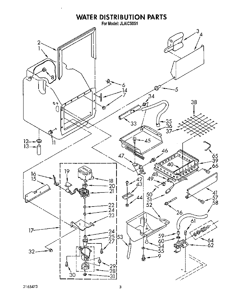 WATER DISTRIBUTION Diagram and Parts List for JLAIC5051  Whirlpool Ice Maker