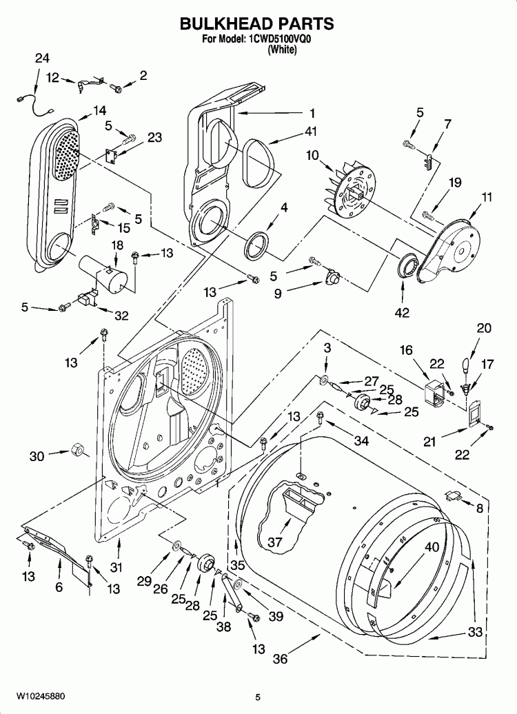 BULKHEAD PARTS Diagram and Parts List for 1CWD5100VQ0  Whirlpool Dryer