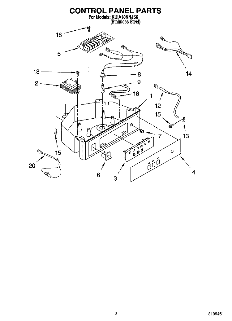 CONTROL PANEL PARTS Diagram and Parts List for KUIA18NNJS6  KitchenAid Ice Maker