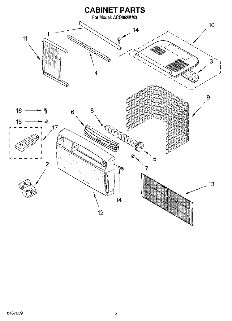 CABINET PARTS Diagram and Parts List for ACQ062MM0  Whirlpool Air Conditioner
