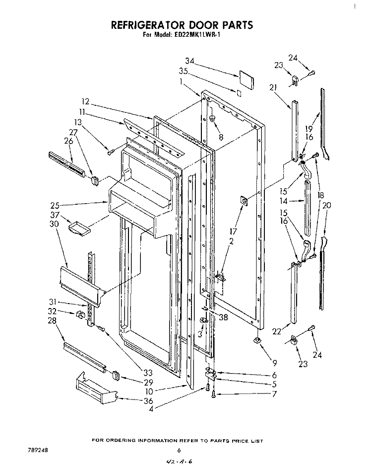 REFRIGERATOR DOOR Diagram and Parts List for ED22MK1LWR1  Whirlpool Refrigerator
