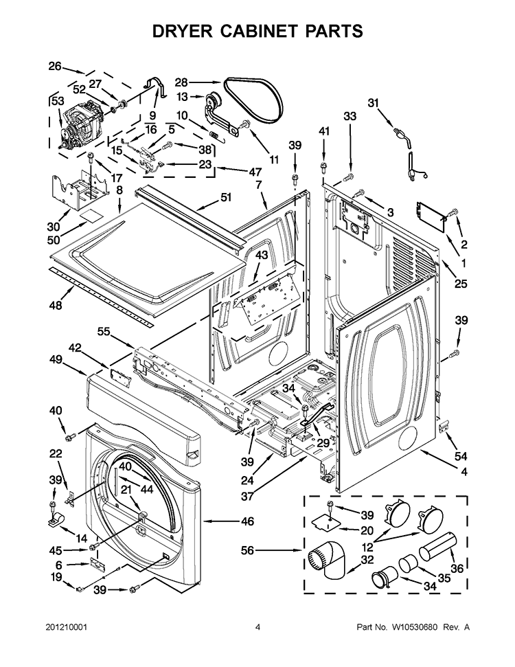 DRYER CABINET PARTS Diagram and Parts List for CGT8000AQ1  Whirlpool Washer Dryer Combo