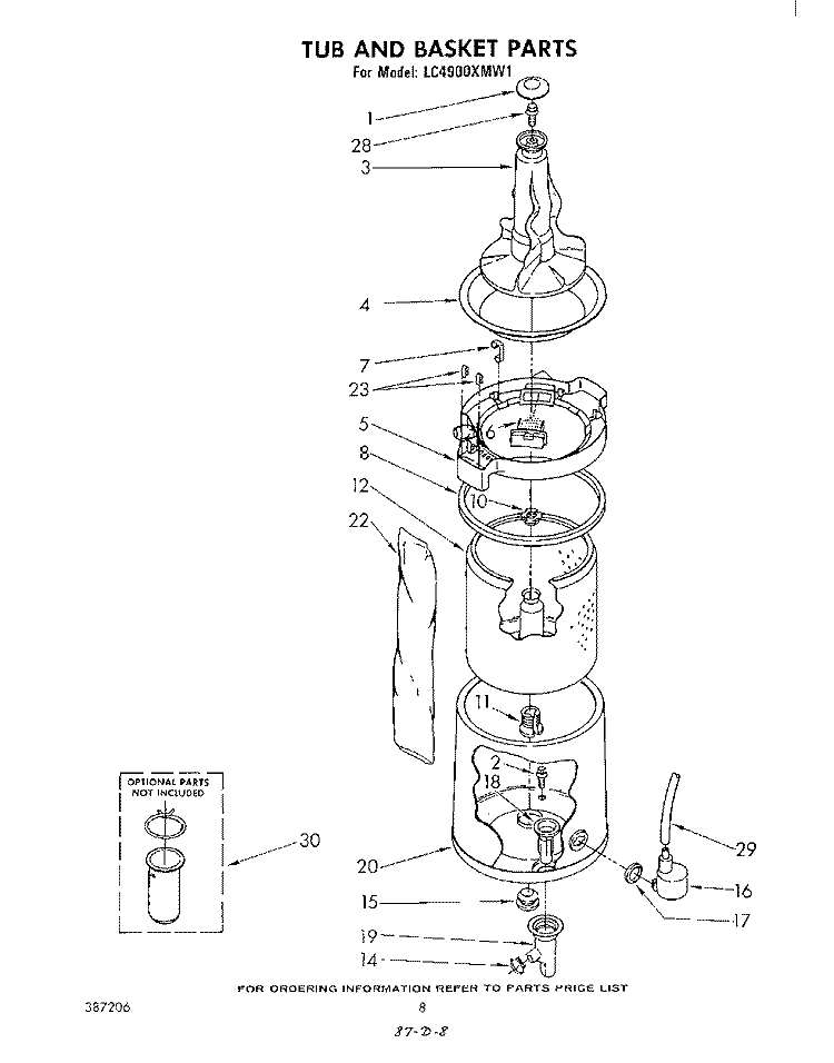 TUB AND BASKET Diagram and Parts List for LC4900XMW1  Whirlpool Washer