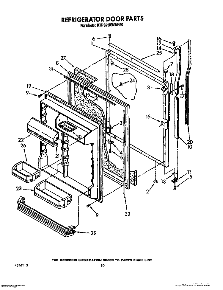 REFRIGERATOR DOOR Diagram and Parts List for KTRS25KWAL00  KitchenAid Refrigerator