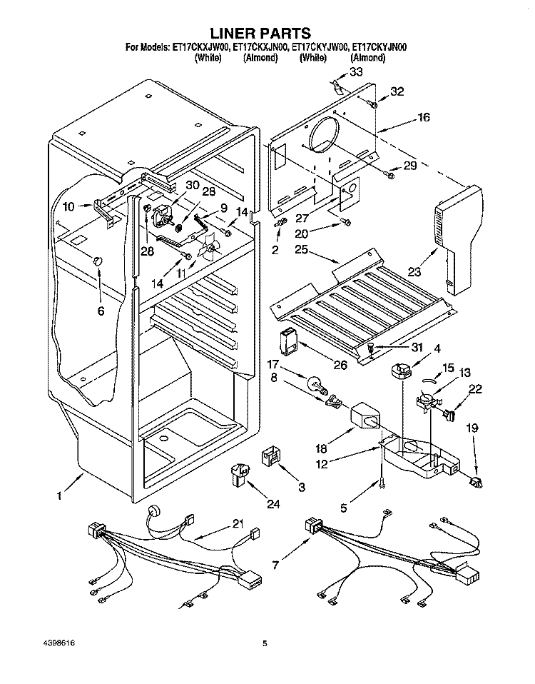 LINER Diagram and Parts List for ET17CKYJW00  Whirlpool Refrigerator