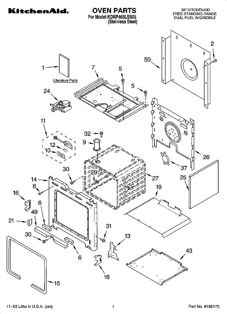 OVEN PARTS Diagram and Parts List for KDRP463LSS05  KitchenAid Range