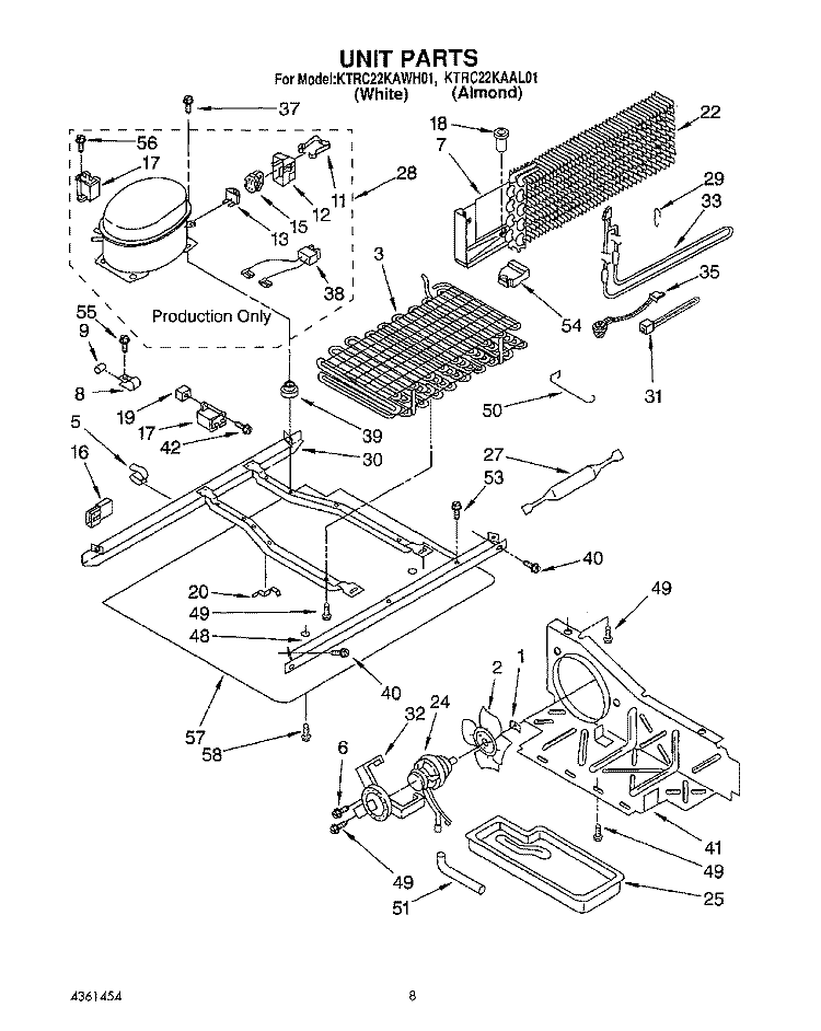 UNIT Diagram and Parts List for KTRC22KAAL01  Whirlpool Refrigerator