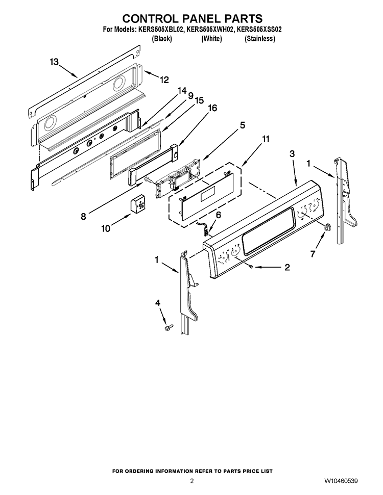 CONTROL PANEL PARTS Diagram and Parts List for KERS505XBL02  KitchenAid Range