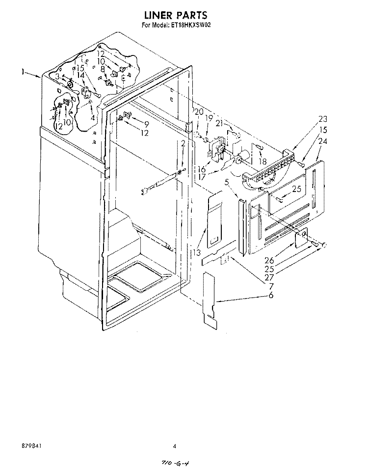 LINER Diagram and Parts List for ET18HKXSW02  Whirlpool Refrigerator