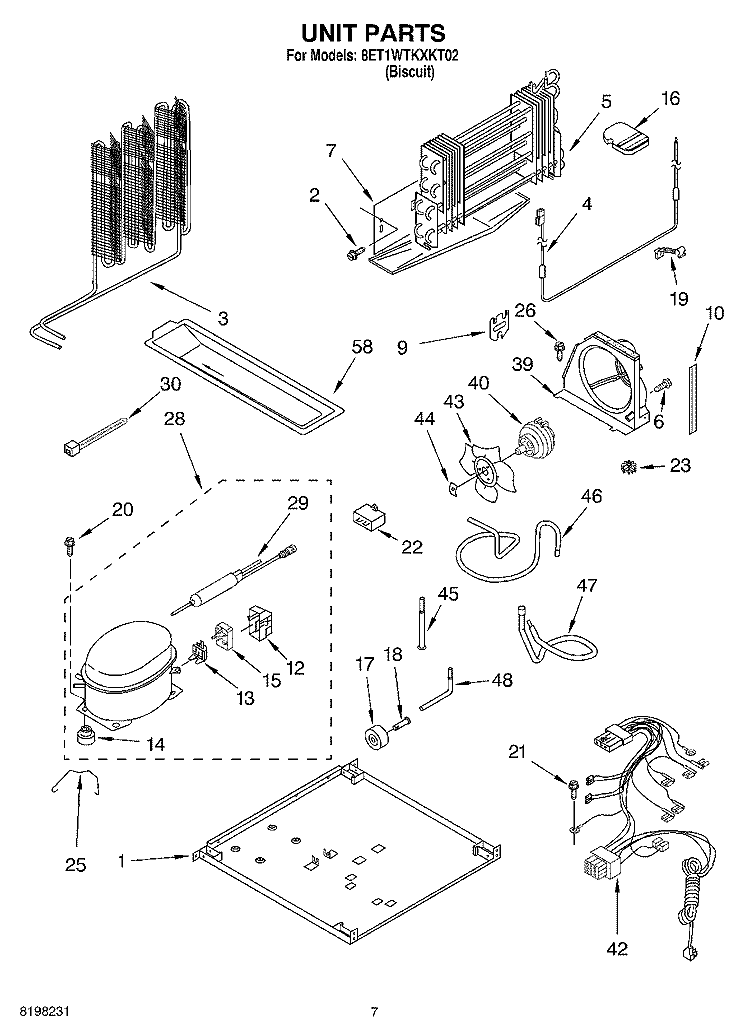 UNIT Diagram and Parts List for 8ET1WTKXKT02  Whirlpool Refrigerator