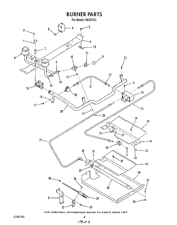 BURNER Diagram and Parts List for D6757^1  Whirlpool Range