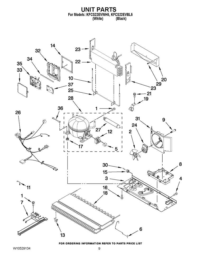UNIT PARTS Diagram and Parts List for KFCS22EVBL5  KitchenAid Refrigerator