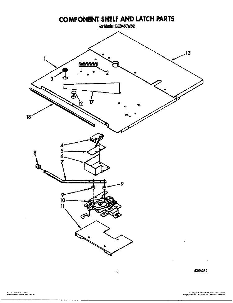 COMPONENT SHELF AND LATCH Diagram and Parts List for BES450WB2  Roper Range