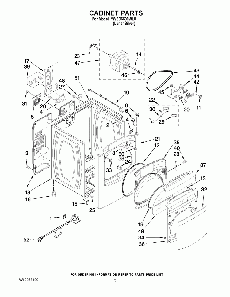 CABINET PARTS Diagram and Parts List for YWED6600WL0  Whirlpool Dryer
