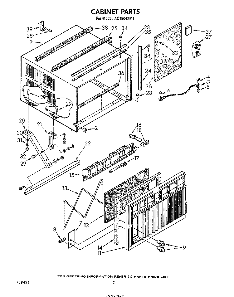CABINET Diagram and Parts List for AC1804XM1  Whirlpool Air Conditioner