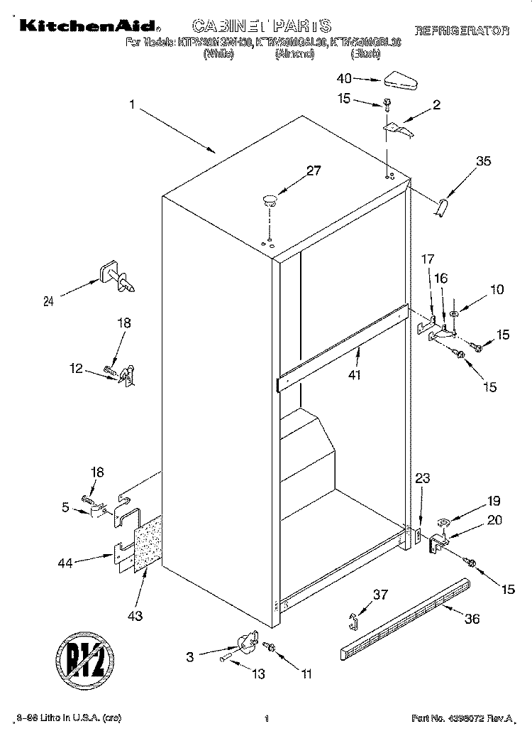 CABINET Diagram and Parts List for KTRV20MGBL00  KitchenAid Refrigerator
