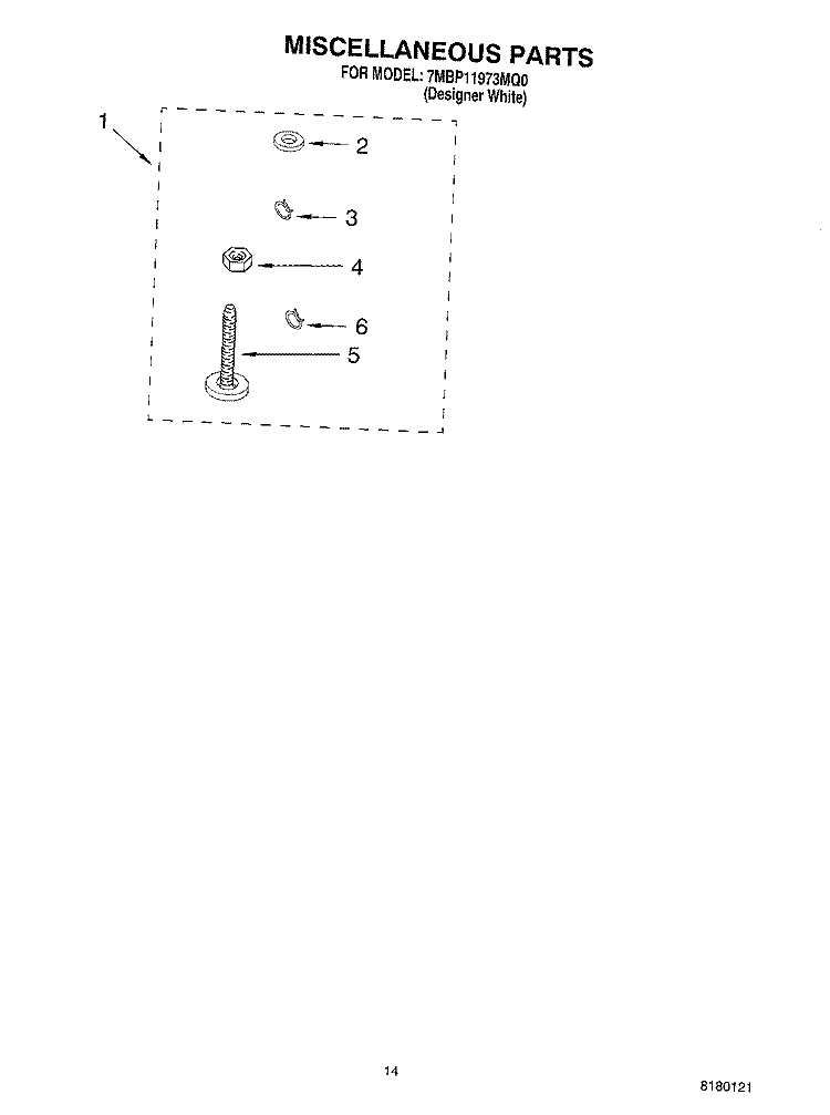 MISCELLANEOUS PARTS OPTIONAL PARTS (NOT INCLUDED) Diagram and Parts List for 7MBP11973MQ0  Whirlpool Washer