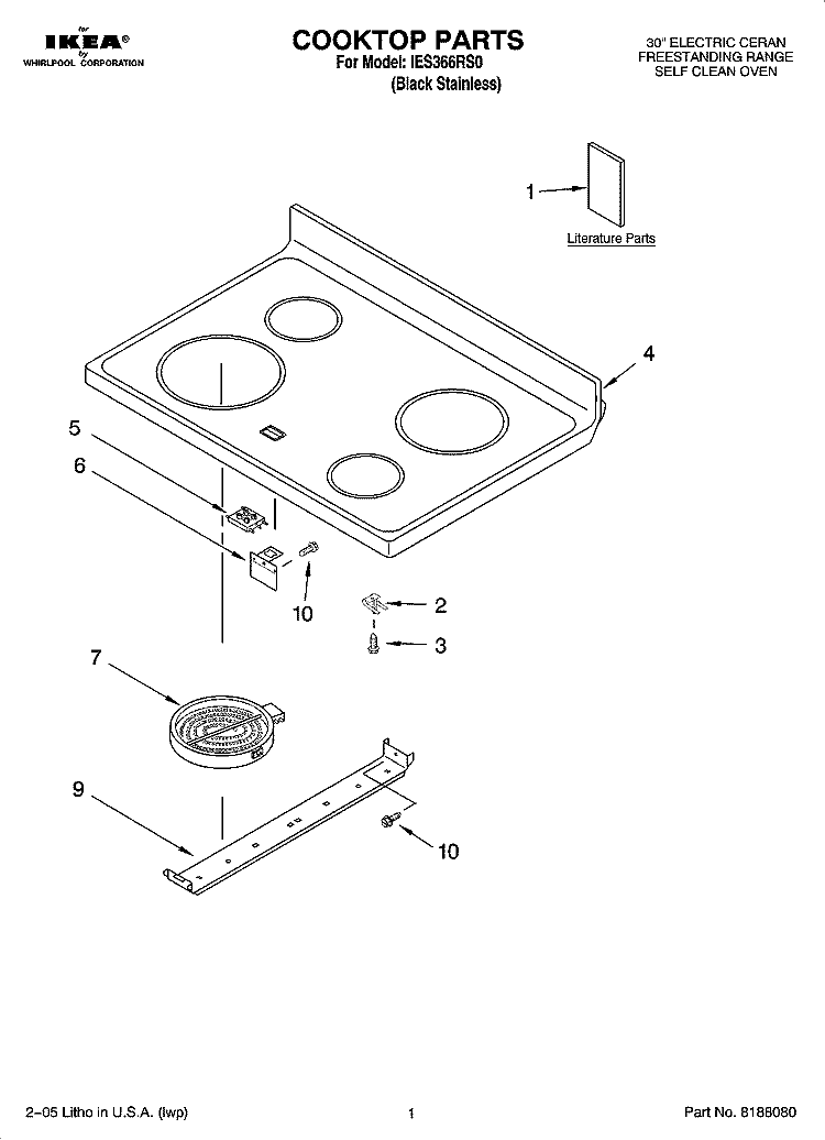 COOKTOP PARTS Diagram and Parts List for IES366RS0  Inglis Range