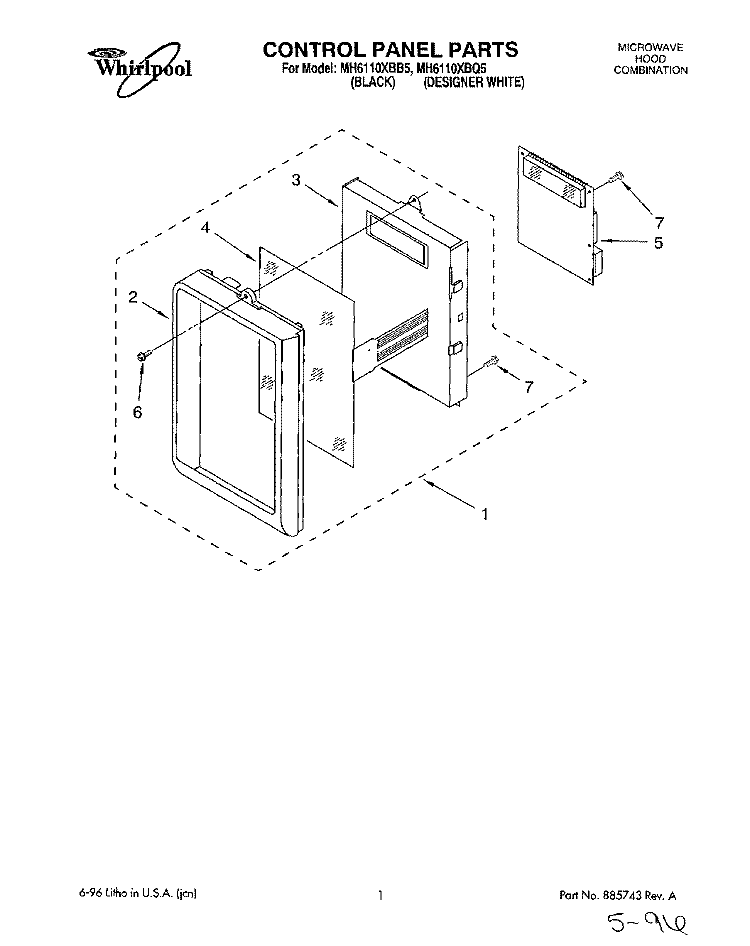 CONTROL PANEL Diagram and Parts List for MH6110XBB5  Whirlpool Microwave
