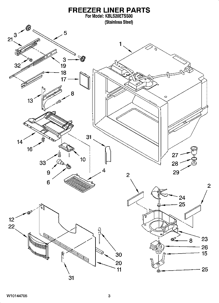 FREEZER LINER PARTS Diagram and Parts List for KBLS20ETSS00  KitchenAid Refrigerator