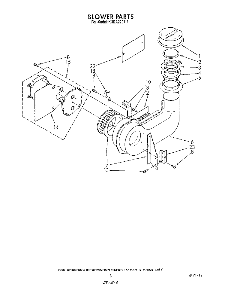 BLOWER Diagram and Parts List for KUDA220T1  KitchenAid Dishwasher