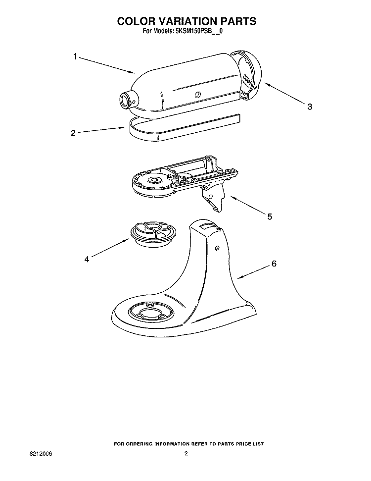 COLOR VARIATION PARTS Diagram and Parts List for 5KSM150PSBAC0  KitchenAid Mixer