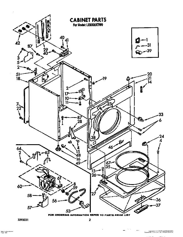 CABINET PARTS Diagram and Parts List for LE9300XTW0  Whirlpool Dryer