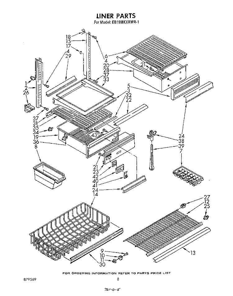 LINER Diagram and Parts List for EB19MKXRWR1  Whirlpool Refrigerator