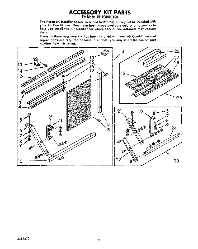 ACCESSORY KIT Diagram and Parts List for BHAC1800XS0  Whirlpool Air Conditioner