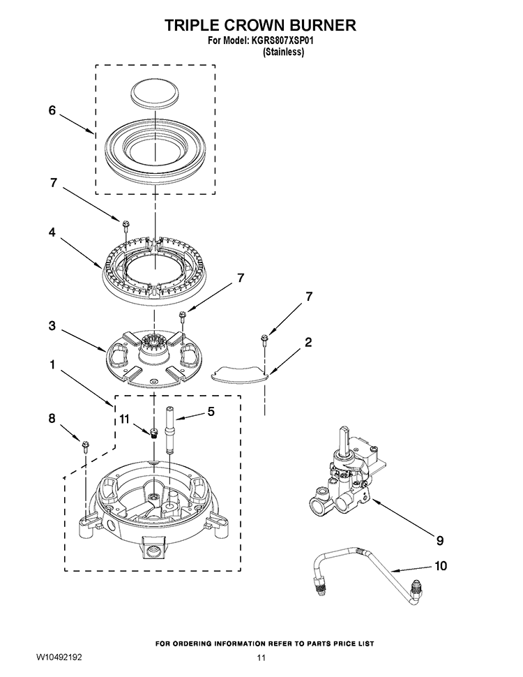 TRIPLE CROWN BURNER Diagram and Parts List for KGRS807XSP01  KitchenAid Range