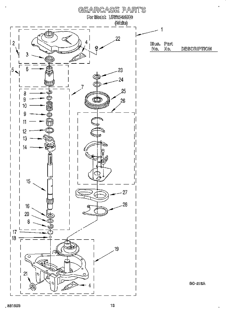 GEARCASE Diagram and Parts List for LSW9245EQ0  Whirlpool Washer