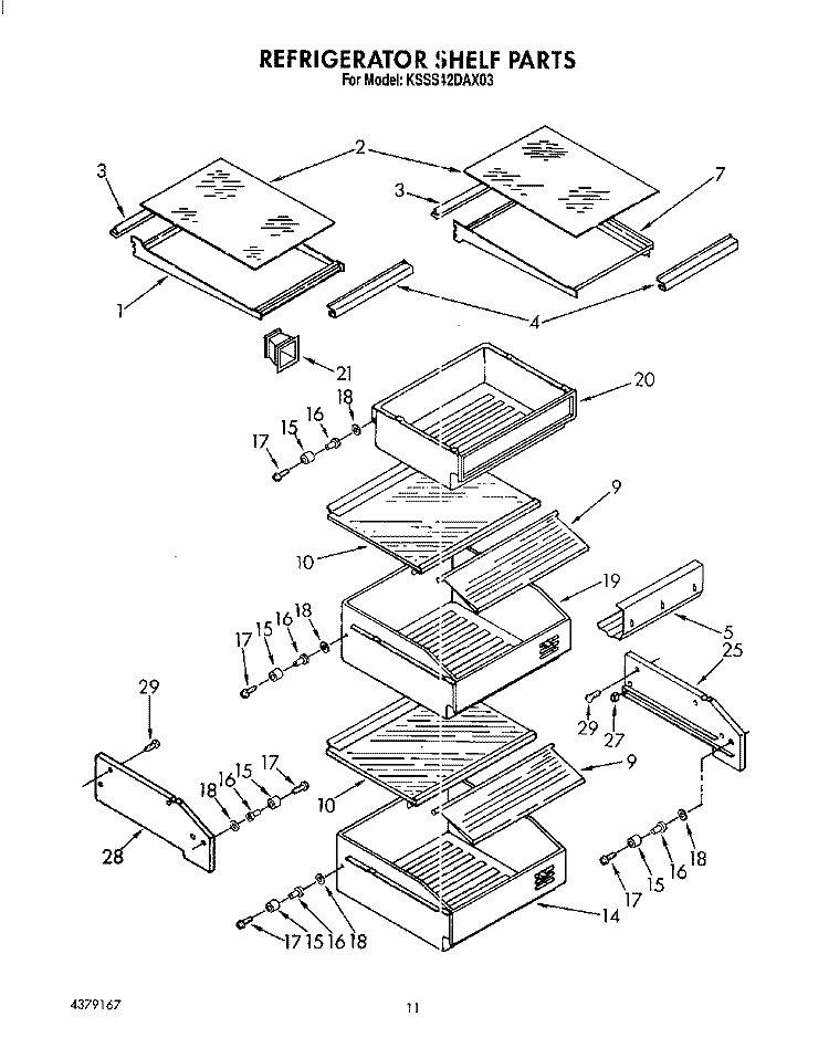 REFRIGERATOR SHELF Diagram and Parts List for KSSS42DAX03  KitchenAid Refrigerator