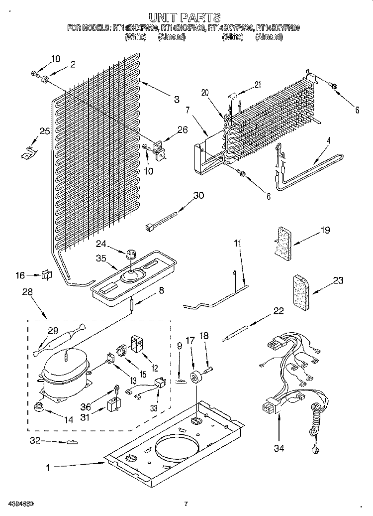 UNIT Diagram and Parts List for RT14BKXFW00  Whirlpool Refrigerator
