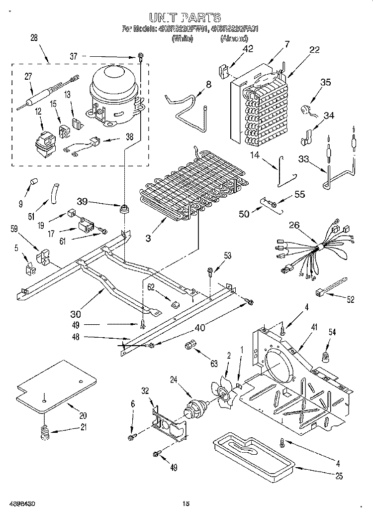 UNIT Diagram and Parts List for 4KSRS22QFW01  KitchenAid Refrigerator