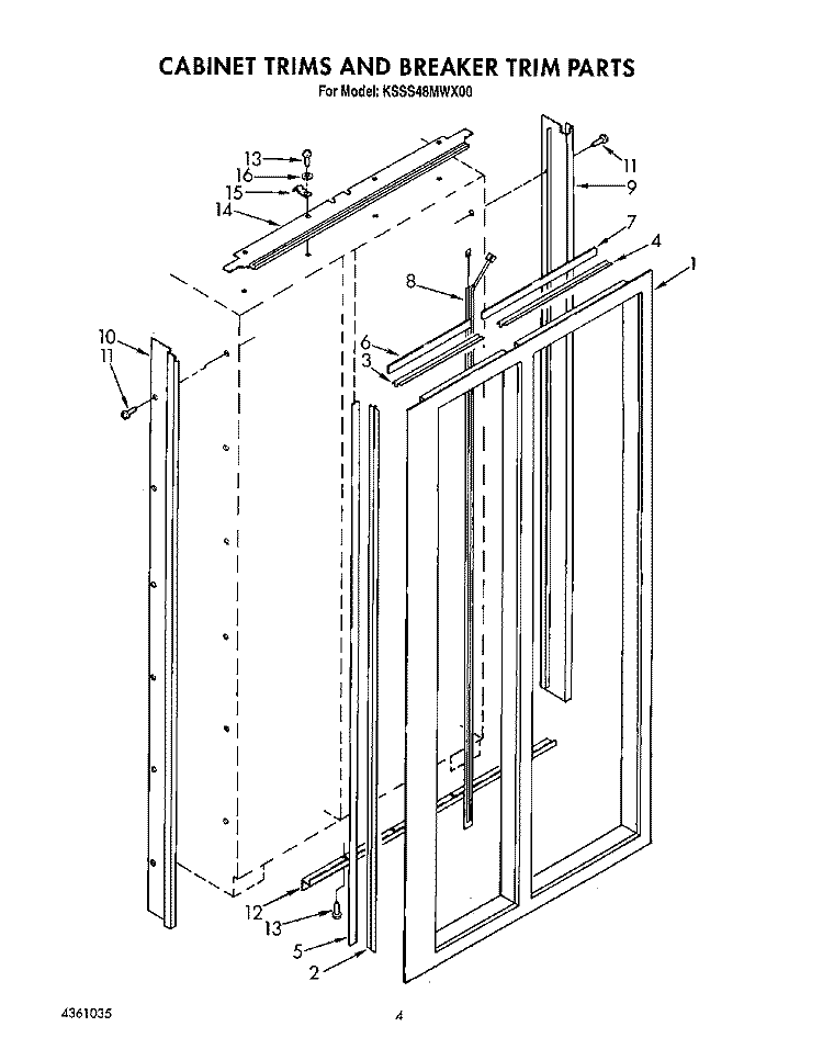 CABINET TRIMS AND BREAKER TRIM Diagram and Parts List for KSSS48MWX00  KitchenAid Refrigerator