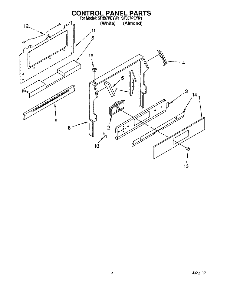 CONTROL PANEL, LIT/OPTIONAL Diagram and Parts List for SF337PEYW1  Whirlpool Range