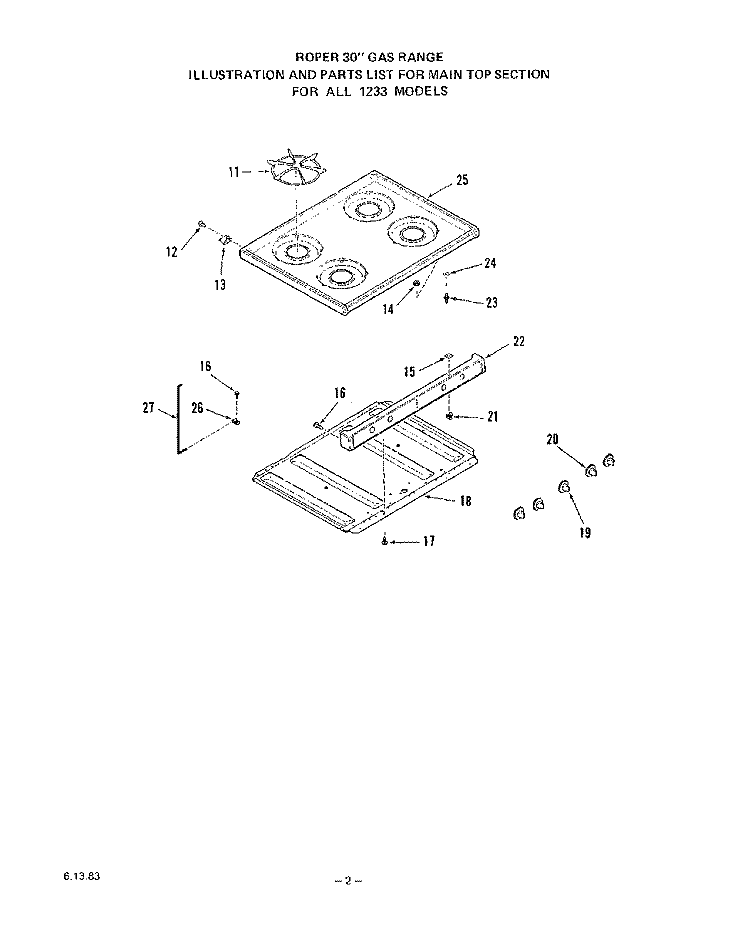 BURNER Diagram and Parts List for 1233^1A  Whirlpool Range