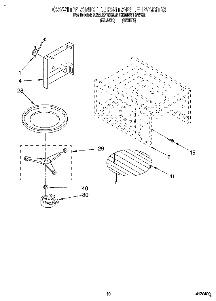 CAVITY AND TURNTABLE Diagram and Parts List for KEMI371BBL2  KitchenAid Wall Oven