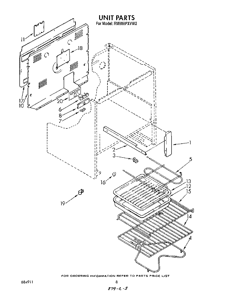 UNIT Diagram and Parts List for RM988PXVN2  Whirlpool Microwave Oven Combo