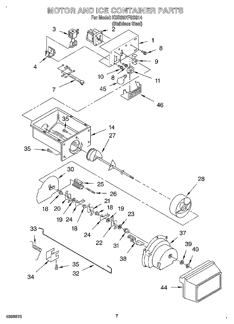 MOTOR AND ICE CONTAINER Diagram and Parts List for KSRS27FGSS14  KitchenAid Refrigerator