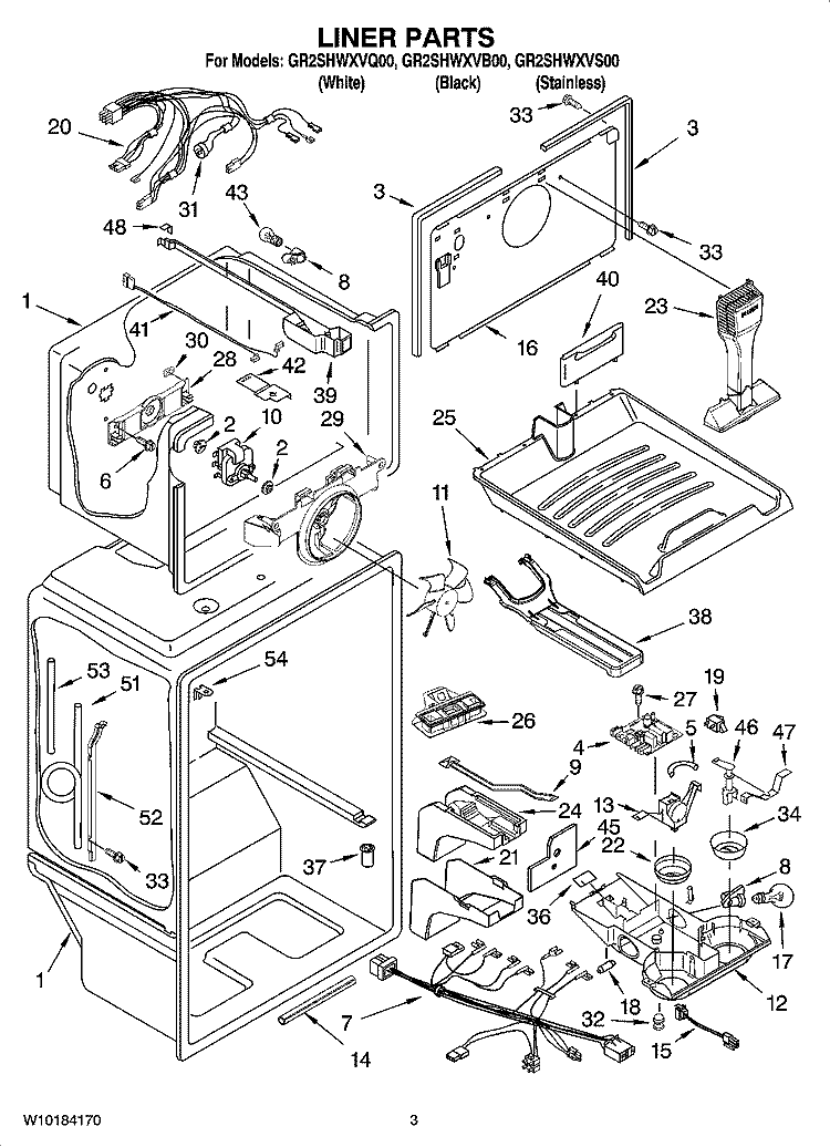 LINER PARTS Diagram and Parts List for GR2SHWXVS00  Whirlpool Refrigerator