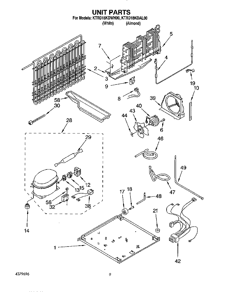 UNIT, LIT/OPTIONAL Diagram and Parts List for KTRD18KDAL00  Whirlpool Refrigerator