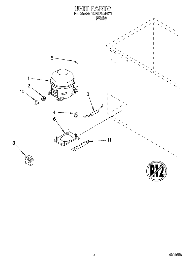 SECTION Diagram and Parts List for TCF0710JW01  Whirlpool Freezer