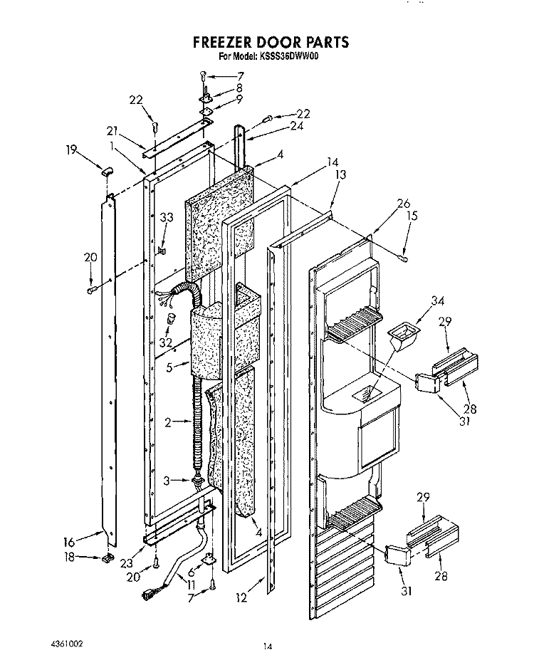 FREEZER DOOR Diagram and Parts List for KSSS36DWW00  KitchenAid Refrigerator