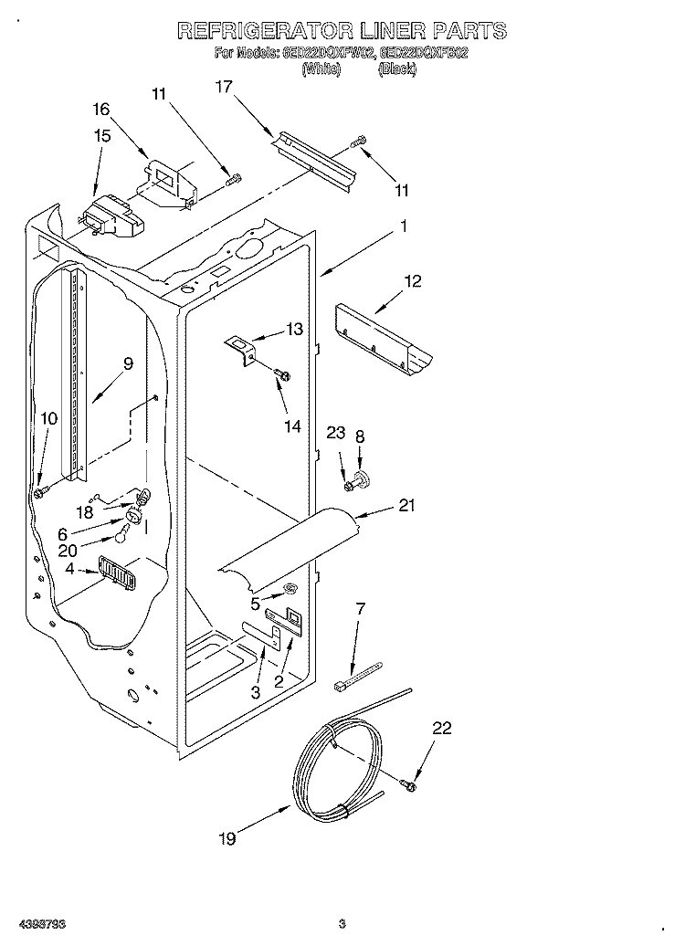 REFRIGERATOR LINER Diagram and Parts List for 6ED22DQXFW02  Whirlpool Refrigerator