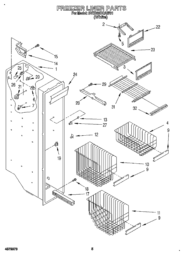 FREEZER LINER Diagram and Parts List for 3VED29DQAW01  Whirlpool Refrigerator