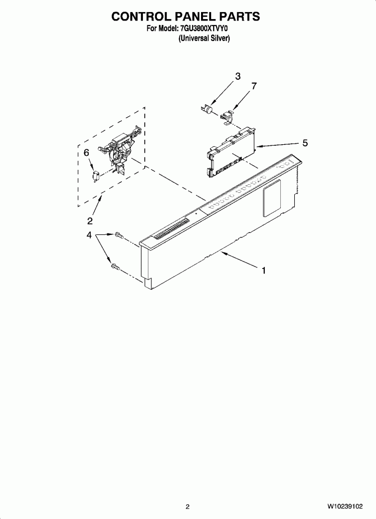 CONTROL PANEL PARTS Diagram and Parts List for 7GU3800XTVY0  Whirlpool Dishwasher