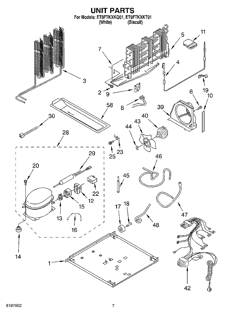 UNIT Diagram and Parts List for ET9FTKXKT01  Whirlpool Refrigerator